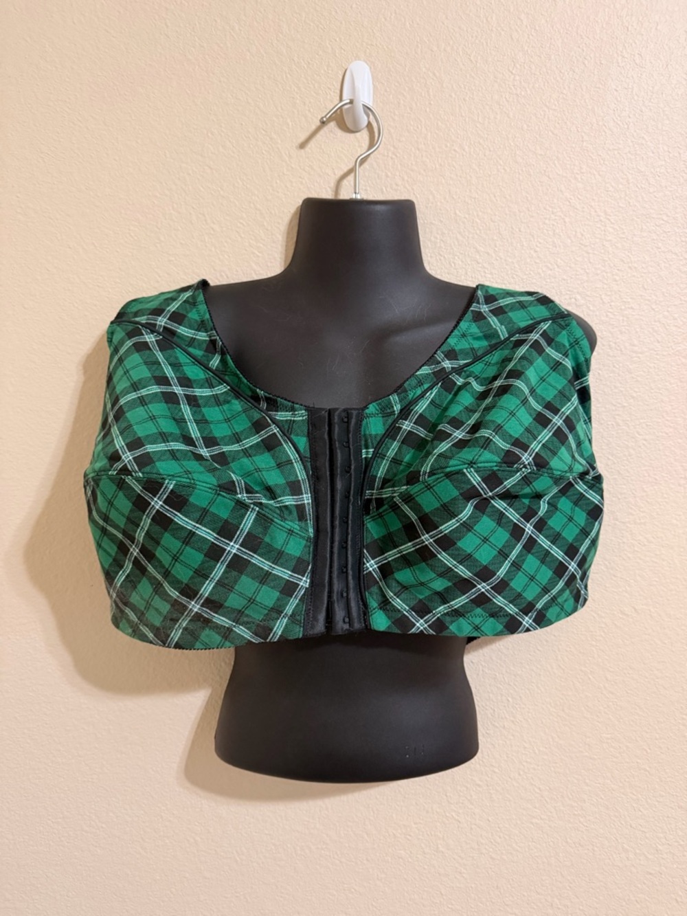 Green Plaid Front-Closure Support Bra